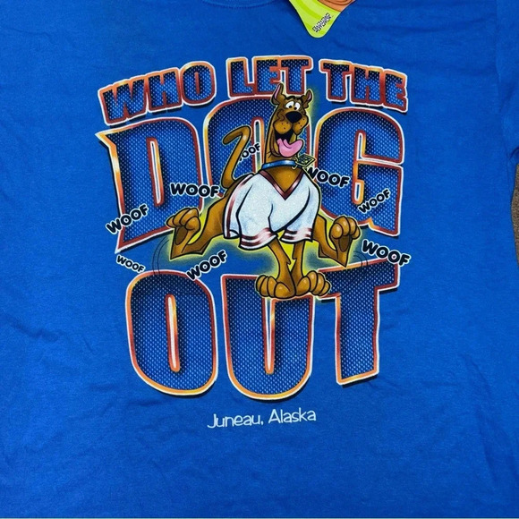 BRAND NEW SCOOBY DOO “WHO LET THE DOG OUT” VINTAGE SHORT SLEEVE BLUE shirt - Picture 2 of 10